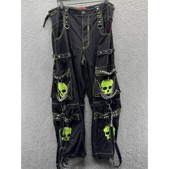 Tripp NYC Pants Mens Large Black Green Skull Chains Cyber Goth Rave Grunge Punk